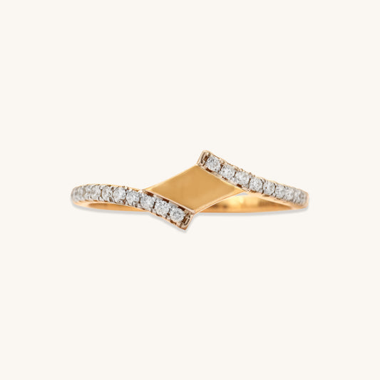 Caratly 18kt gold Dainty Diamond Ring with 0.15ct diamonds in an asymmetrical geometric chevron V-shape band design under Rs. 40,000