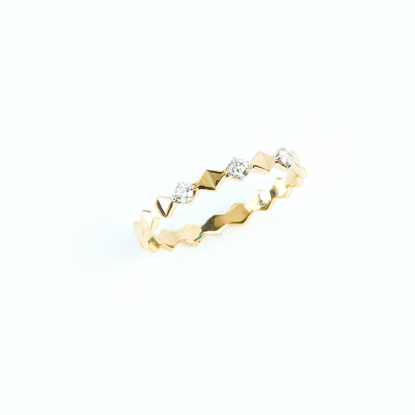 Caratly 18kt gold Geometric Diamond Ring with 0.09ct diamond zigzag rhombus pattern band under 30,000