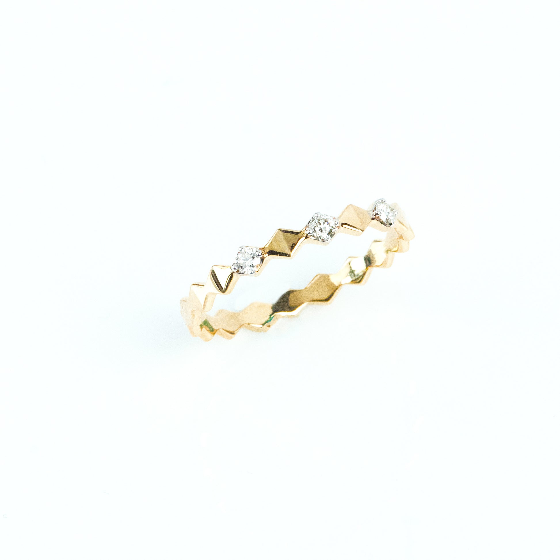 Caratly 18kt gold Geometric Diamond Ring with 0.09ct diamond zigzag rhombus pattern band under 30,000