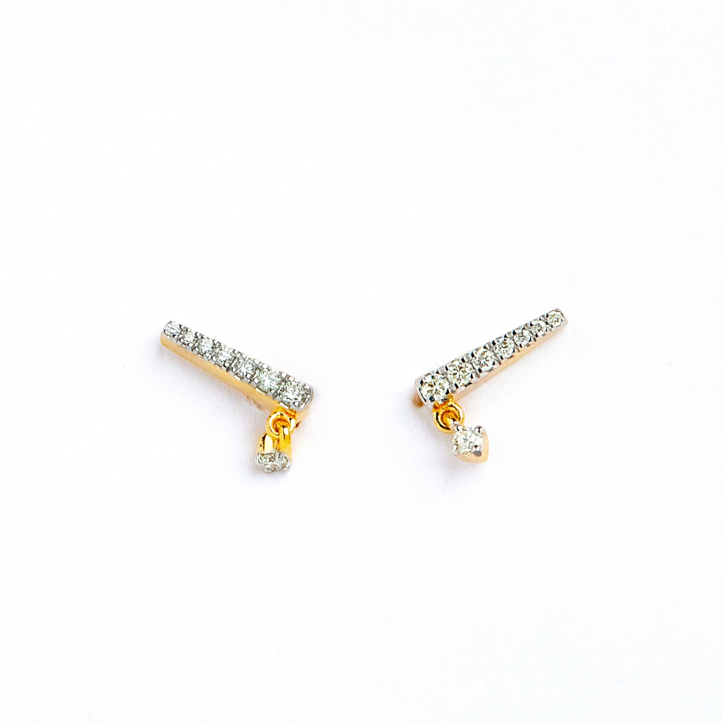Caratly 18kt gold Dangling Diamond Earring with 0.13ct diamond linear bar drop design, minimalist gift for her under 40,000