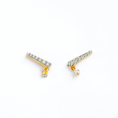 Caratly 18kt gold Dangling Diamond Earring with 0.13ct diamond linear bar drop design, minimalist gift for her under 40,000