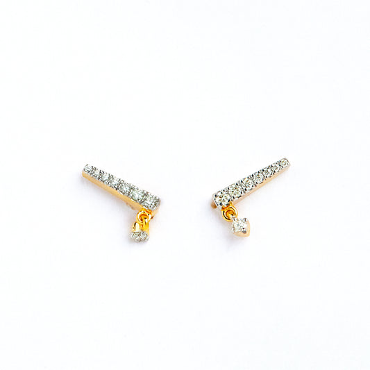 Caratly 18kt gold Dangling Diamond Earring with 0.13ct diamond linear bar drop design, minimalist gift for her under 40,000