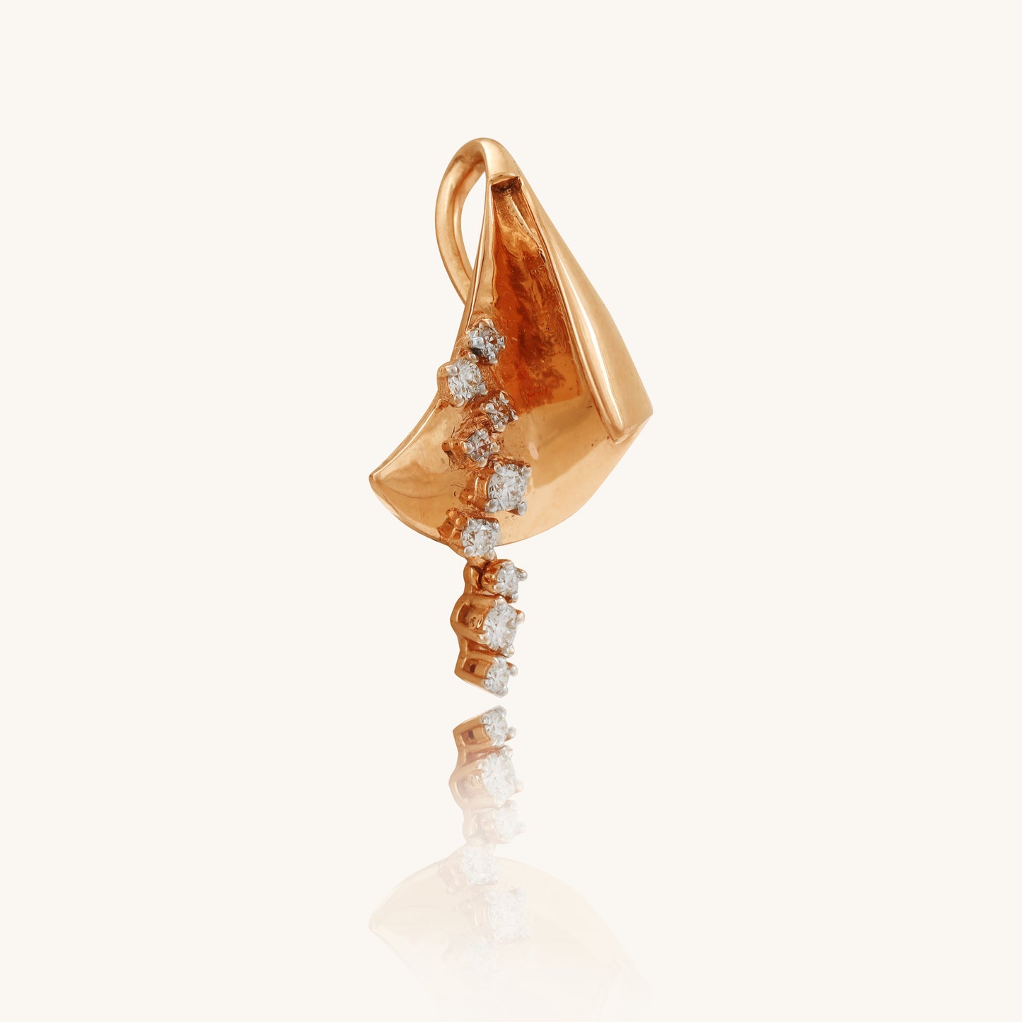 Caratly 18kt gold Flowing Diamond Pendant featuring a modern abstract wavy gold shape accented with a cascading vertical line of pave diamonds. Perfect Gift for her under Rs. 60,000