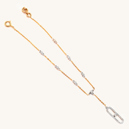 Caratly 18kt gold Belt Diamond Bracelet featuring a delicate chain with diamond stations and an elongated oval pave diamond dangling drop under Rs. 50,000