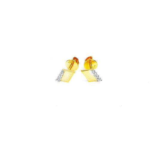 18kt gold Diamond Square Earring with 0.04ct split diamond and gold rhombus design, minimalist studs under Rs. 30,000