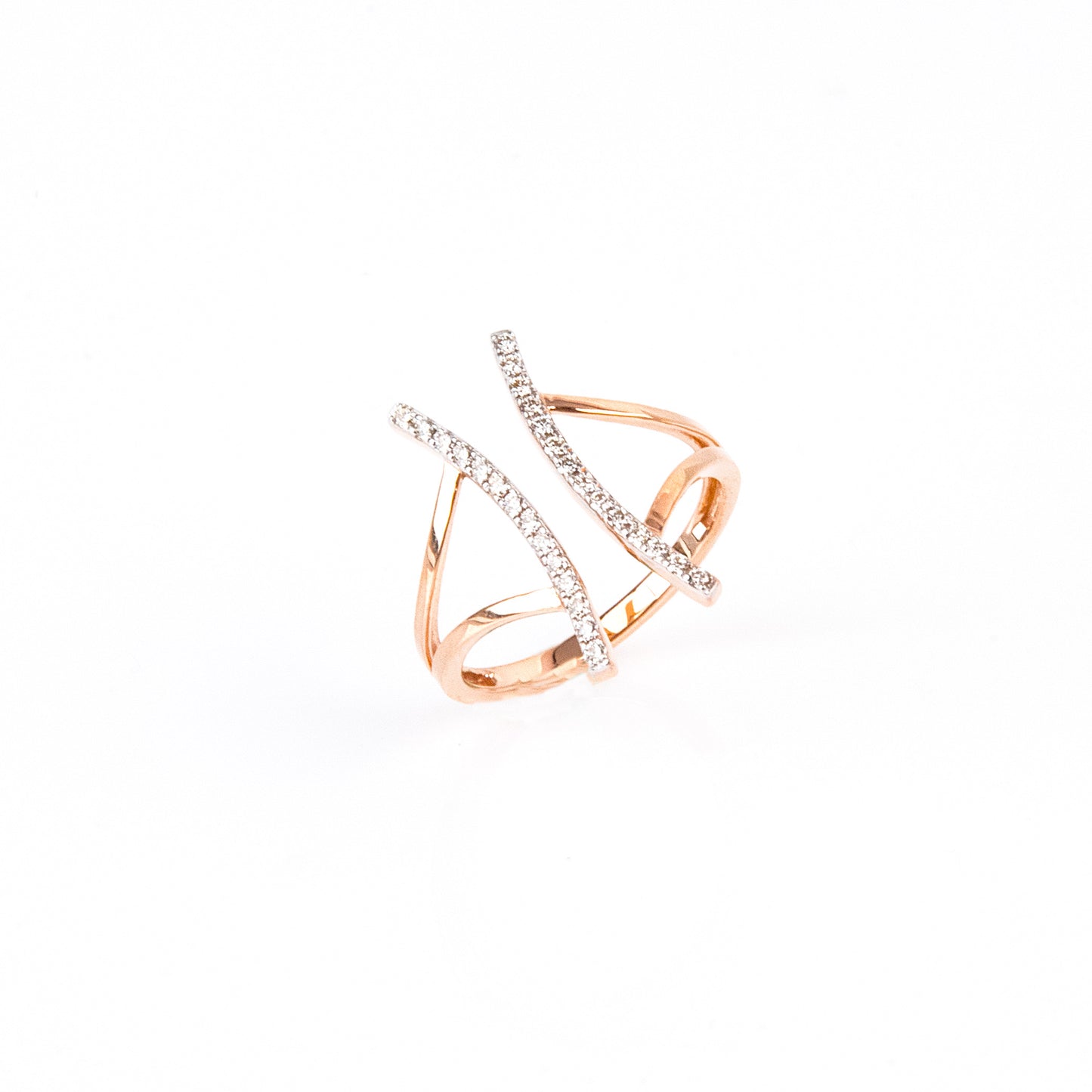 Caratly 18kt gold Curved Diamond Ring with 0.19ct pave diamonds in a modern open double-curve negative space design under Rs. 60,000