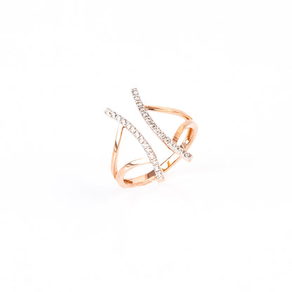 Caratly 18kt gold Curved Diamond Ring with 0.19ct pave diamonds in a modern open double-curve negative space design under Rs. 60,000