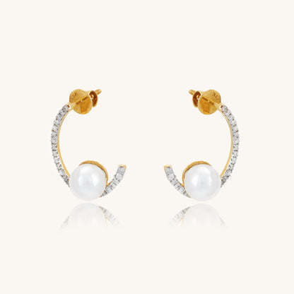 Caratly 18kt gold Pearl C Diamond Earring with 0.22ct diamond pave C-shape curve and pearl end accent under Rs. 50,000