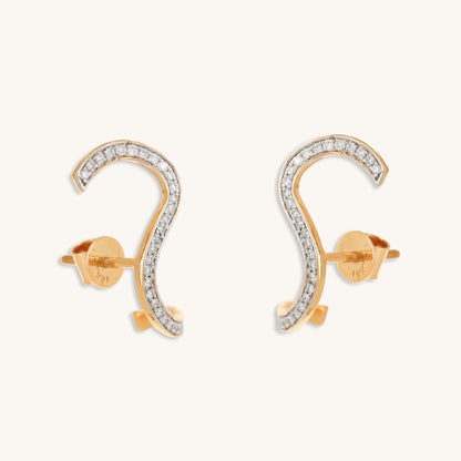 Caratly 18kt gold S Diamond Earring featuring a fluid, wave-shaped ear climber design fully set with 0.25ct pave diamonds under Rs. 60,000