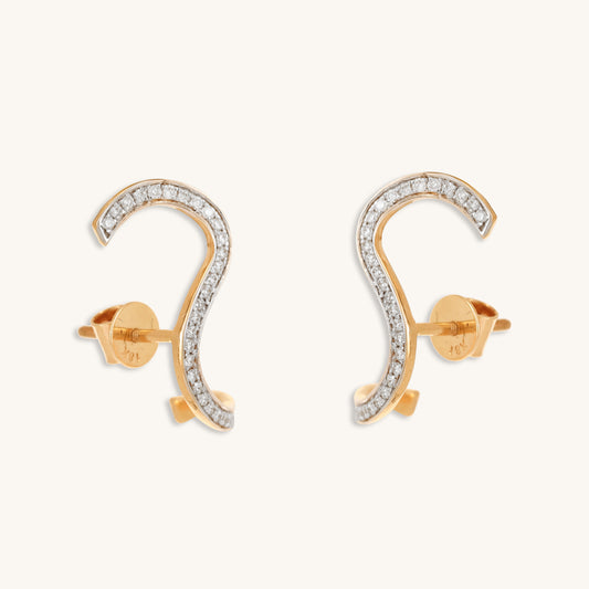 Caratly 18kt gold S Diamond Earring featuring a fluid, wave-shaped ear climber design fully set with 0.25ct pave diamonds under Rs. 60,000
