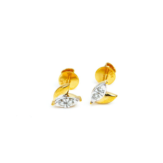Caratly 18kt gold Leafy Diamond Earring with 0.07ct diamond and gold split-design leaf stud under 30,000