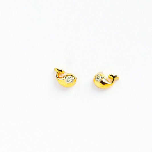 Caratly 18kt gold Gold Whale Earrings with 0.02ct diamond accent in a small aquatic whale stud design under Rs. 20,000