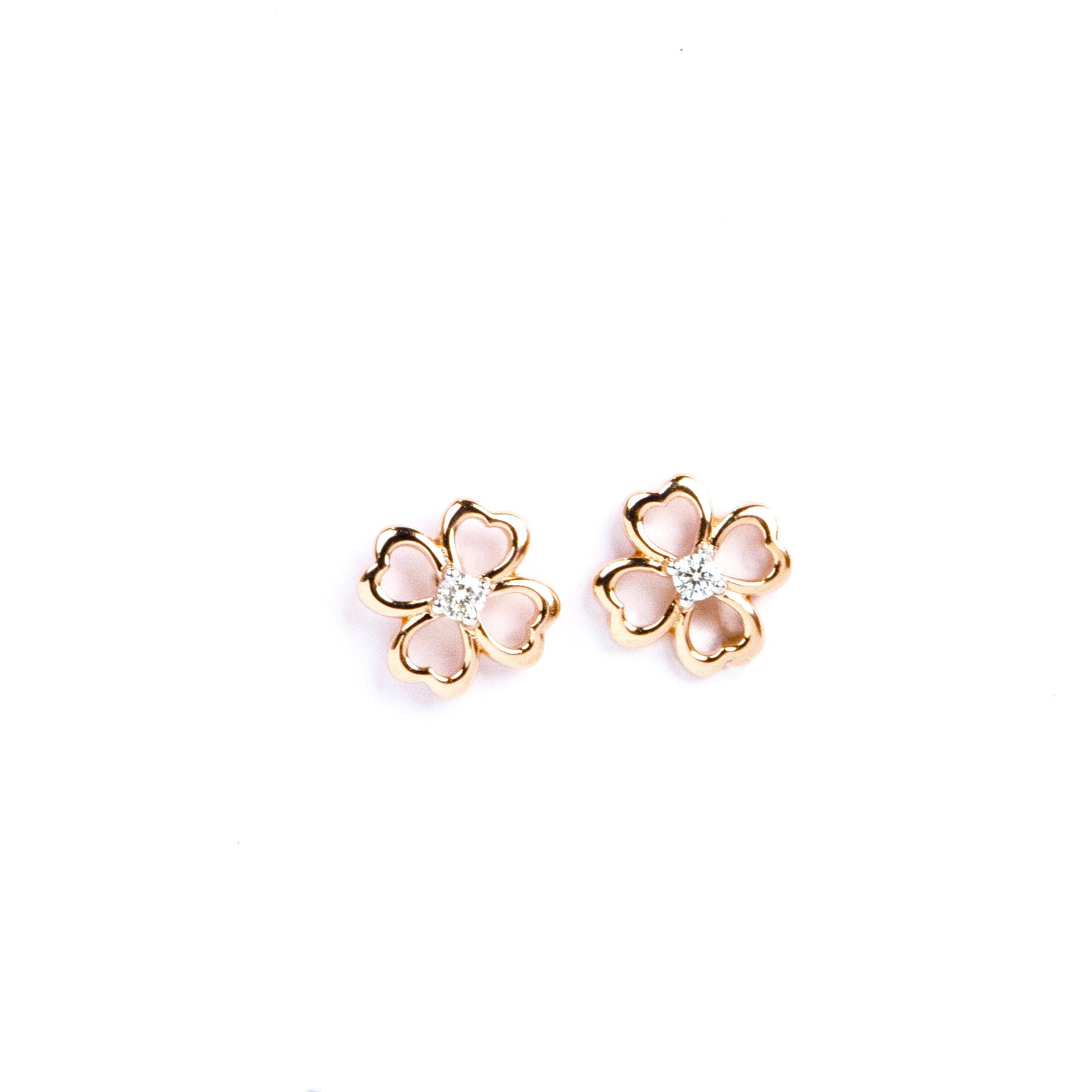 Caratly 18kt gold Petals Diamond Earring with 0.04ct diamond center in an open-work four-petal flower stud design under Rs. 30,000