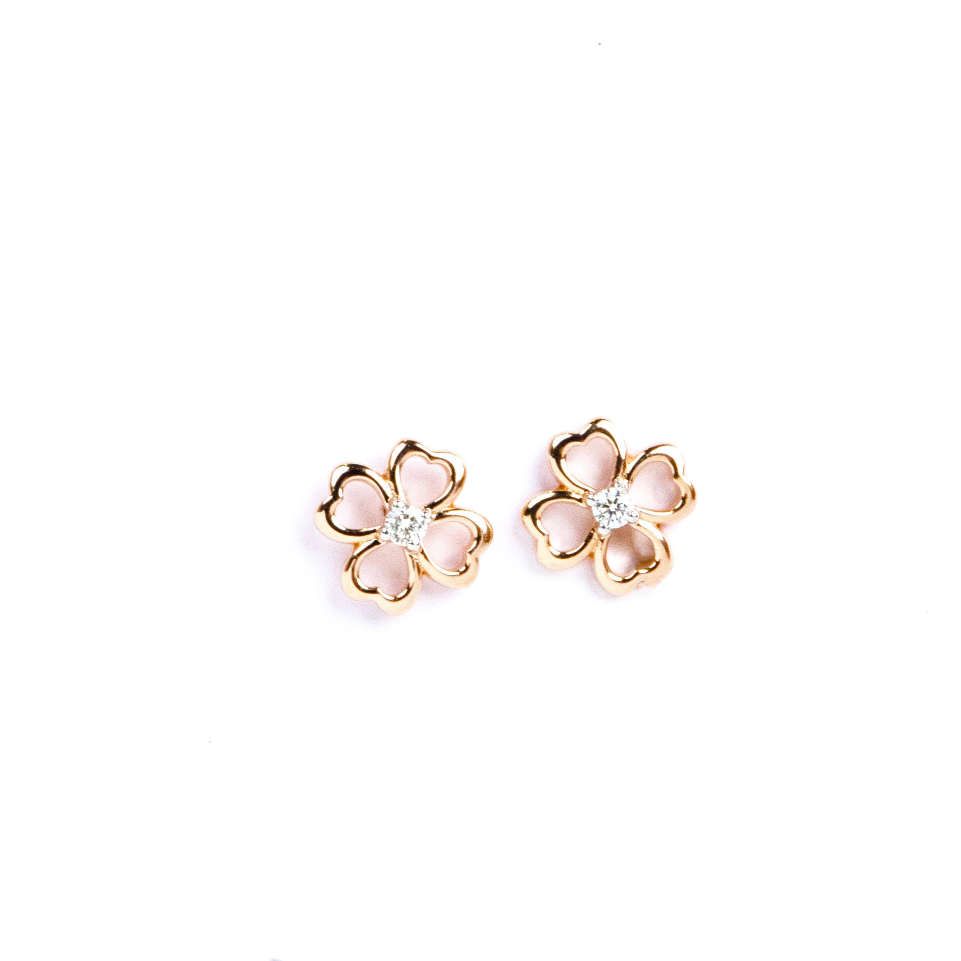 Caratly 18kt gold Petals Diamond Earring with 0.04ct diamond center in an open-work four-petal flower stud design under Rs. 30,000