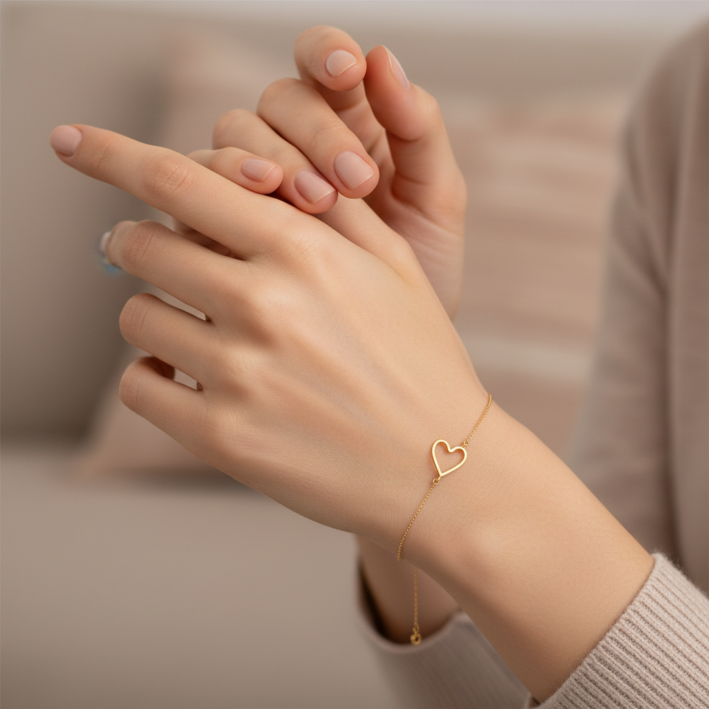 18kt gold open heart Forever Love Bracelet. Affordable gifts for her under Rs. 20,000