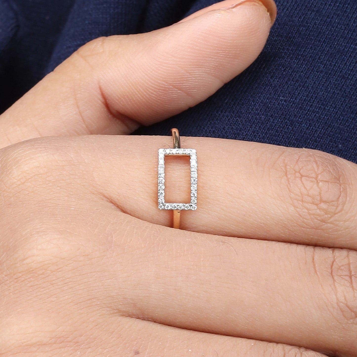 Caratly 18kt gold Box Diamond Ring with 0.07ct diamond pave in an open rectangular geometric frame design under Rs. 30,000