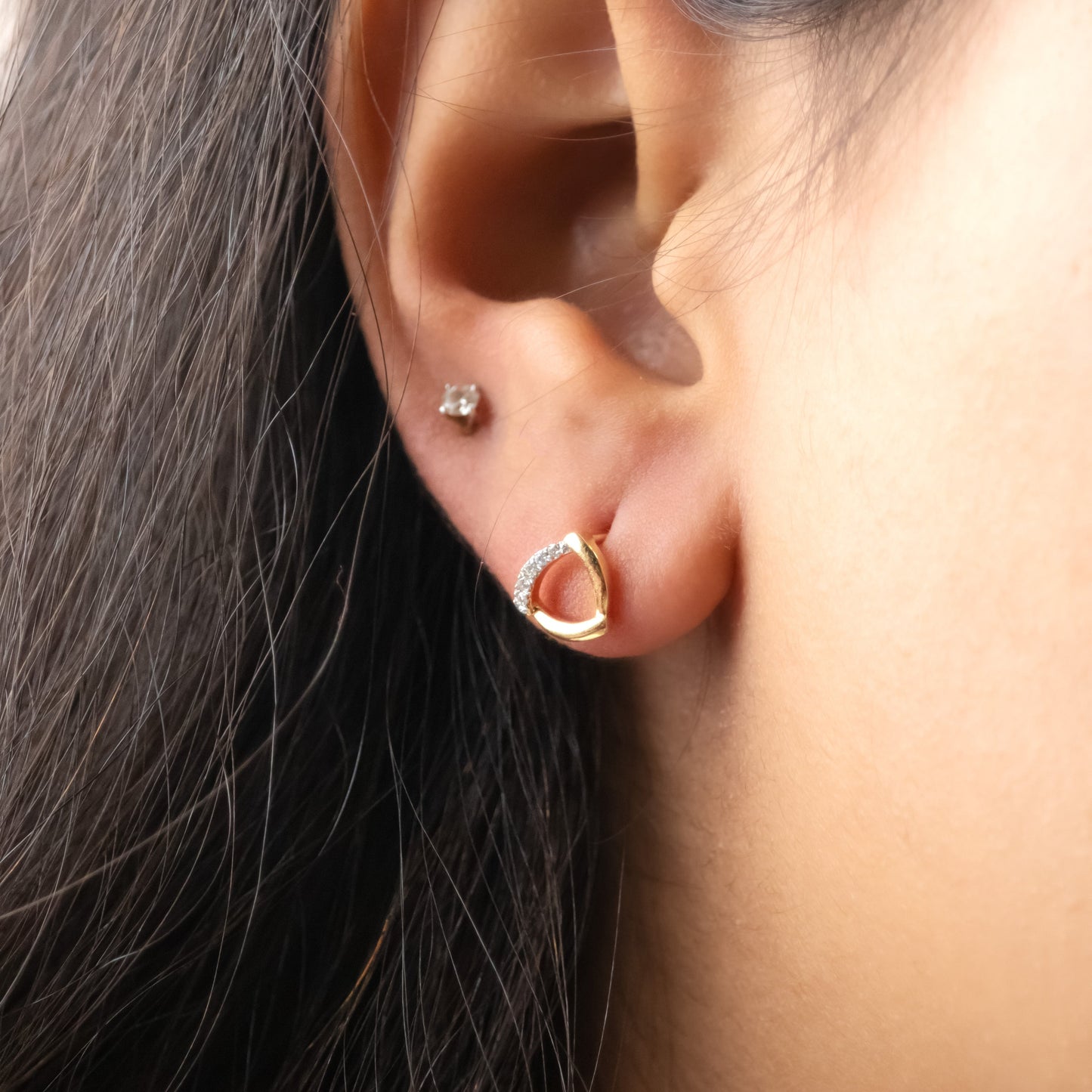 Caratly 18kt gold Daily Diamond Earring with 0.04ct diamond open soft triangle design, minimalist studs under Rs. 30,000