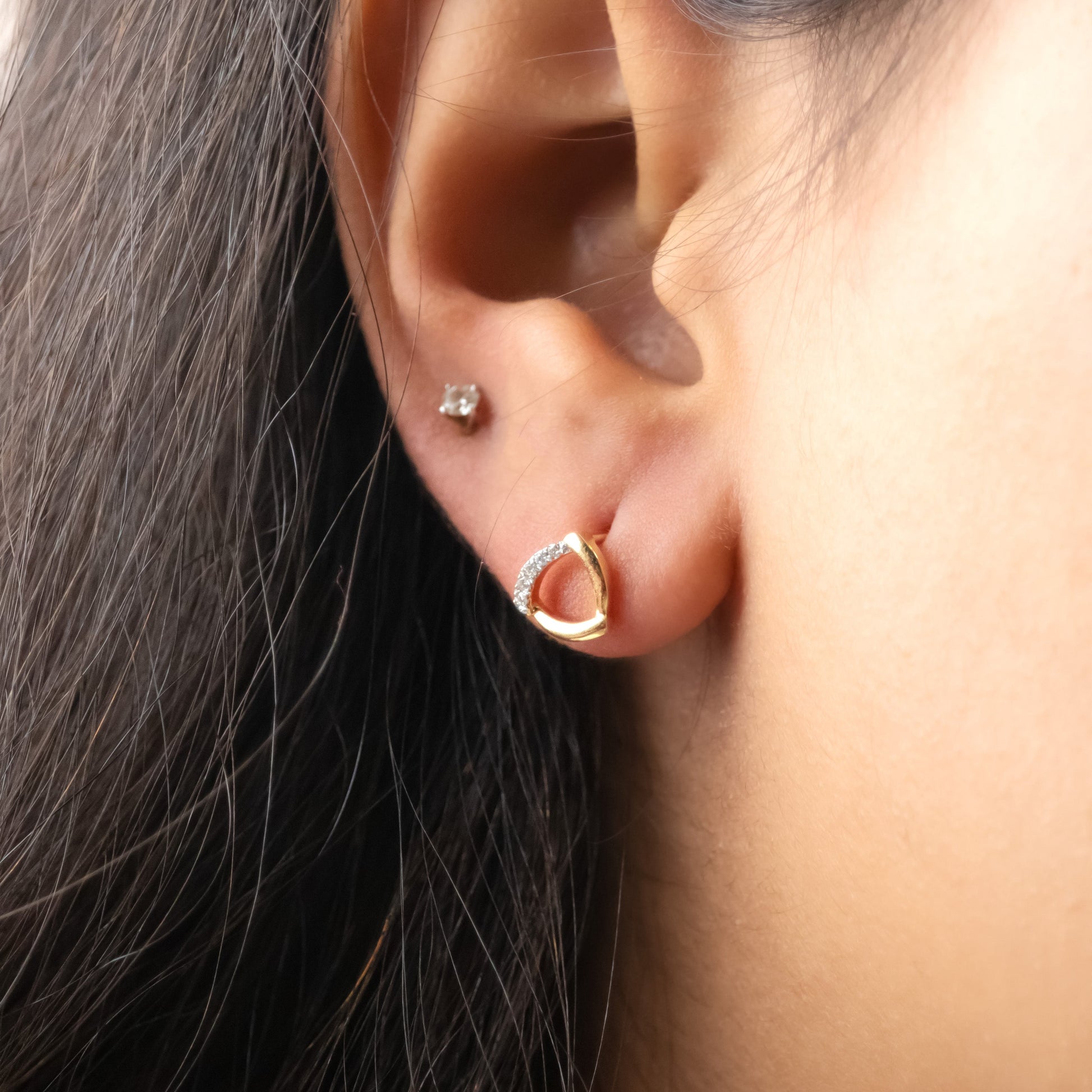 Caratly 18kt gold Daily Diamond Earring with 0.04ct diamond open soft triangle design, minimalist studs under Rs. 30,000