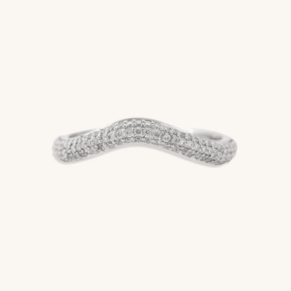 Caratly 18kt white gold Cluster Diamond Ring with 0.28ct diamond pave in a curved wishbone v-shape design under Rs. 70,000