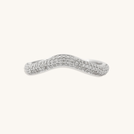 Caratly 18kt white gold Cluster Diamond Ring with 0.28ct diamond pave in a curved wishbone v-shape design under Rs. 70,000