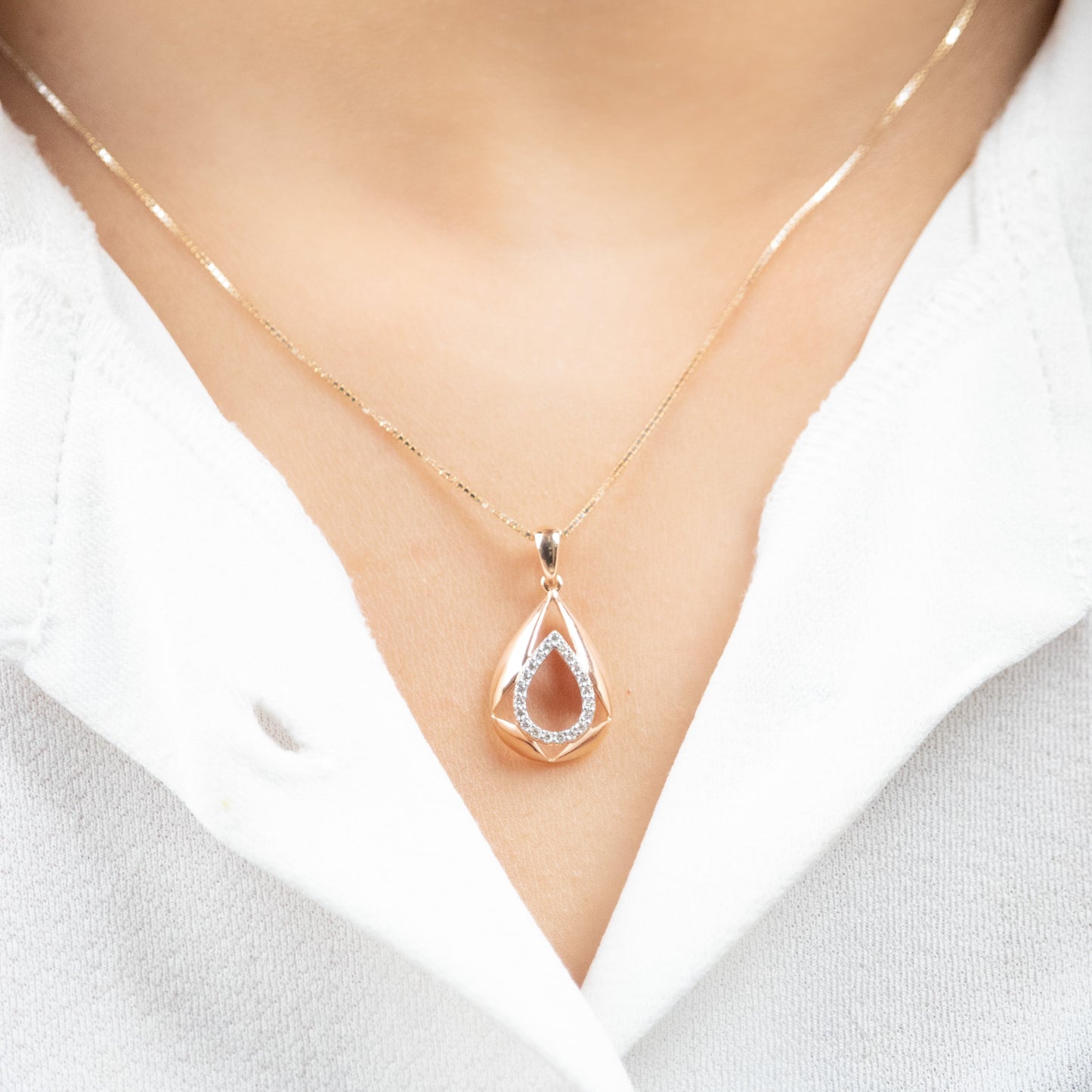 Caratly 18kt gold Dreamy Diamond Pendant with 0.12ct diamond inner teardrop design elegant necklace under Rs. 40,000