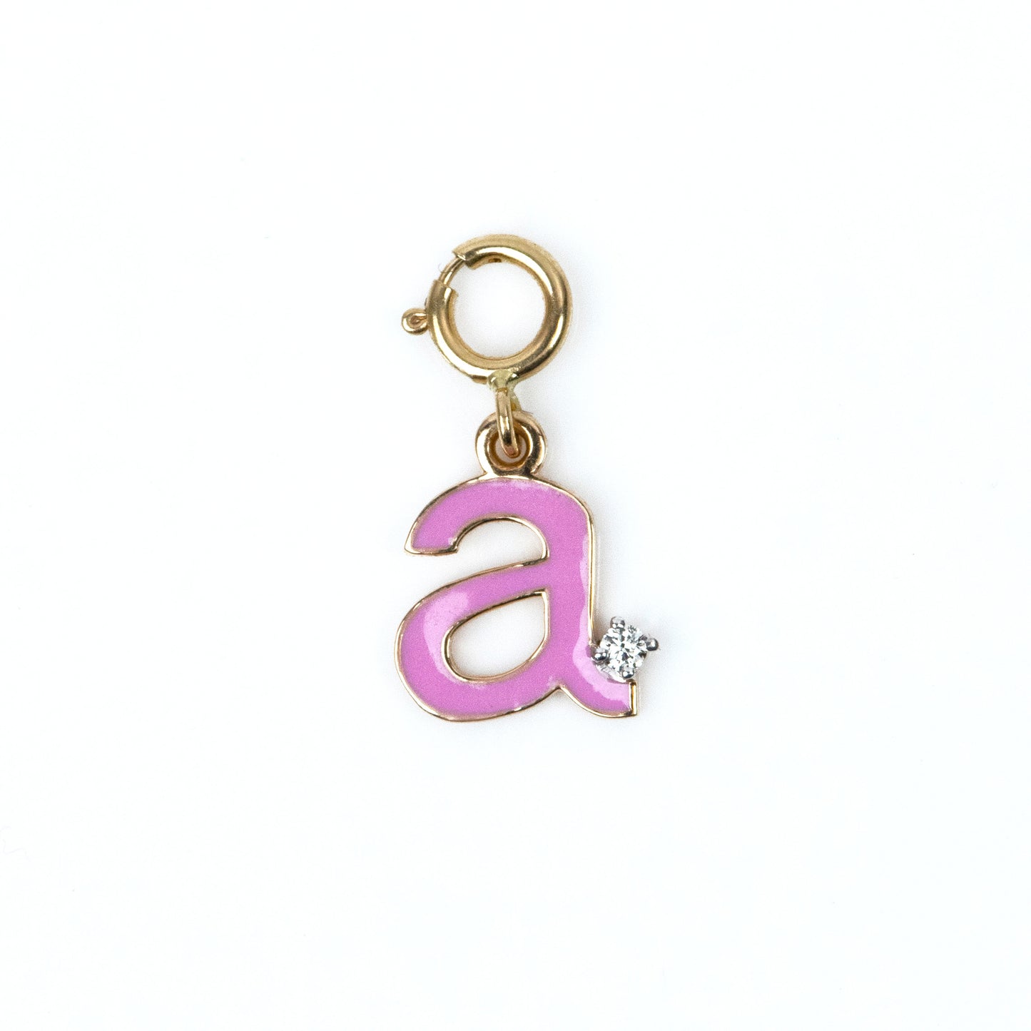 Caratly 18kt gold Pink Letter A Charm with enamel and 0.02ct diamond accent for personalized jewelry under 15000