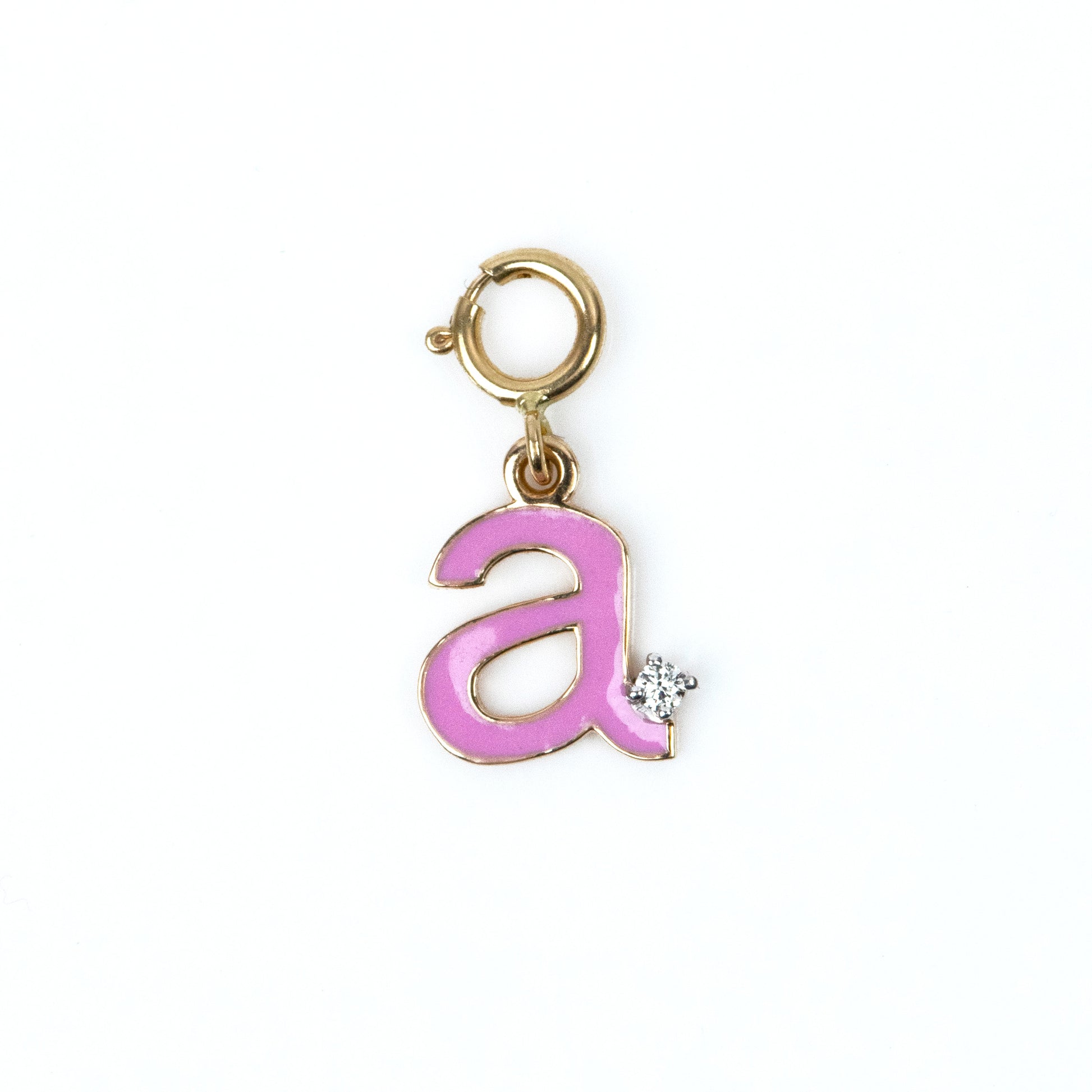 Caratly 18kt gold Pink Letter A Charm with enamel and 0.02ct diamond accent for personalized jewelry under 15000