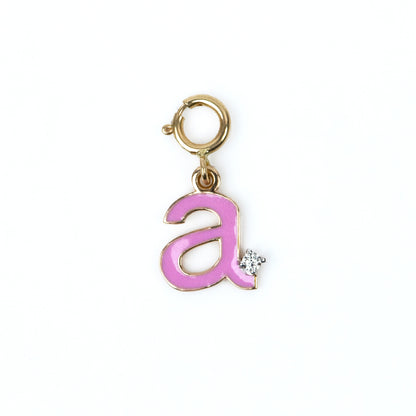 Caratly 18kt gold Pink Letter A Charm with enamel and 0.02ct diamond accent for personalized jewelry under 15000