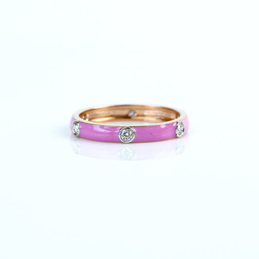 Caratly 18kt gold Pink Band Ring with pink enamel surface and 0.17ct flush set diamond accents under 50,000