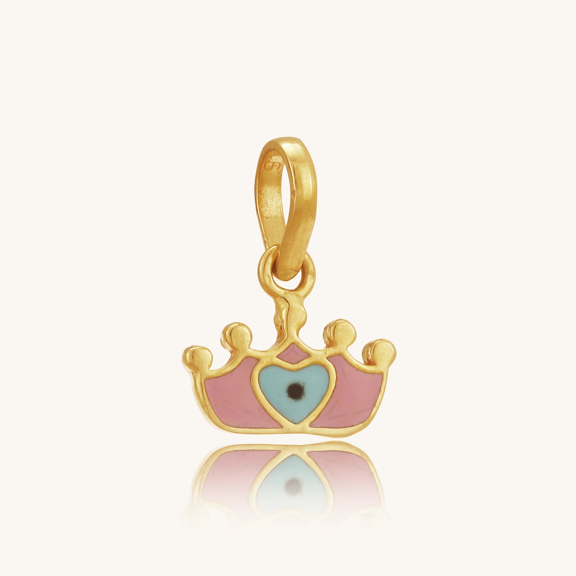 Caratly 22kt gold Crown Gold Pendant featuring a pink enamel crown charm with a central evil eye motif on a delicate chain under Rs. 20,000