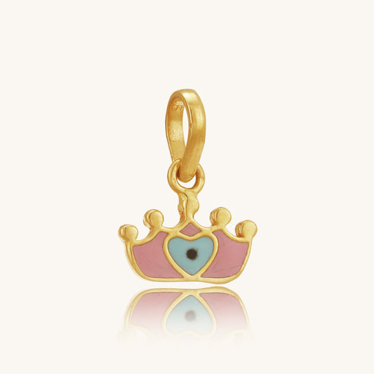 Caratly 22kt gold Crown Gold Pendant featuring a pink enamel crown charm with a central evil eye motif on a delicate chain under Rs. 20,000