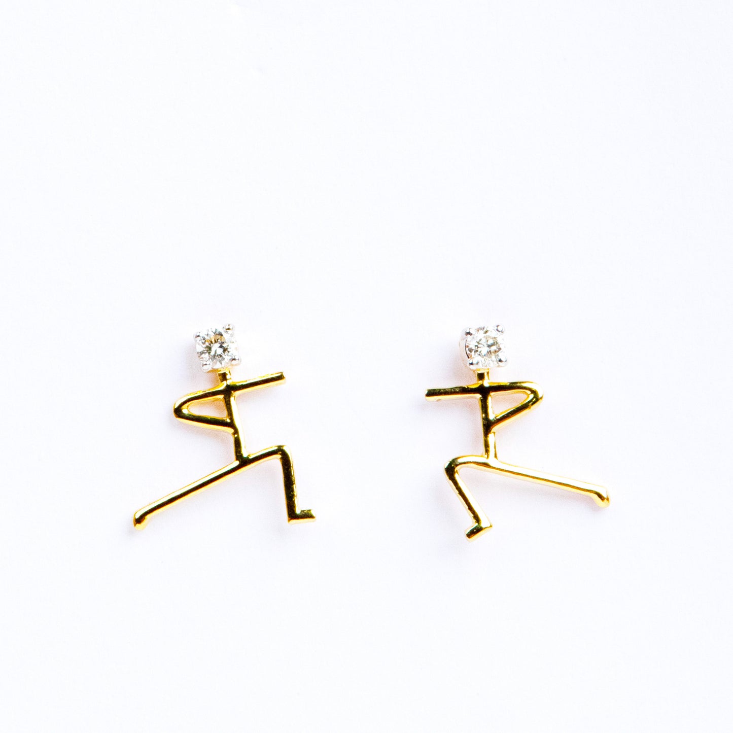 Caratly 18kt gold Human Diamond Earring with 0.10ct diamond accents in an abstract stick figure person design