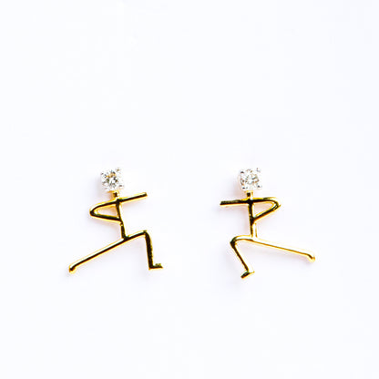 Caratly 18kt gold Human Diamond Earring with 0.10ct diamond accents in an abstract stick figure person design