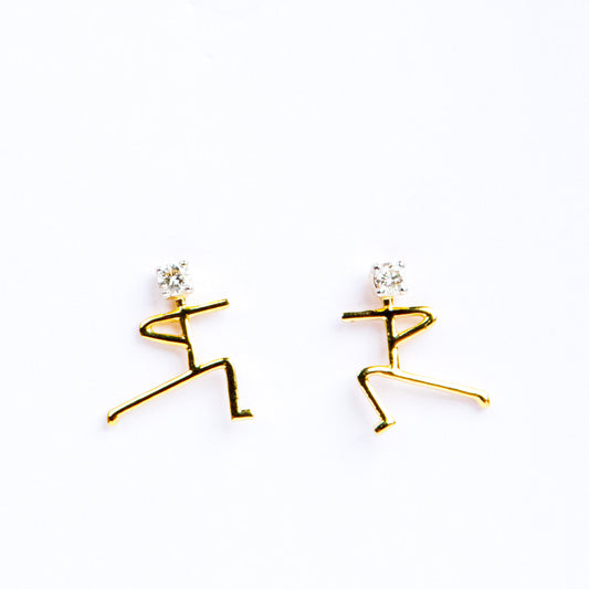 Caratly 18kt gold Human Diamond Earring with 0.10ct diamond accents in an abstract stick figure person design