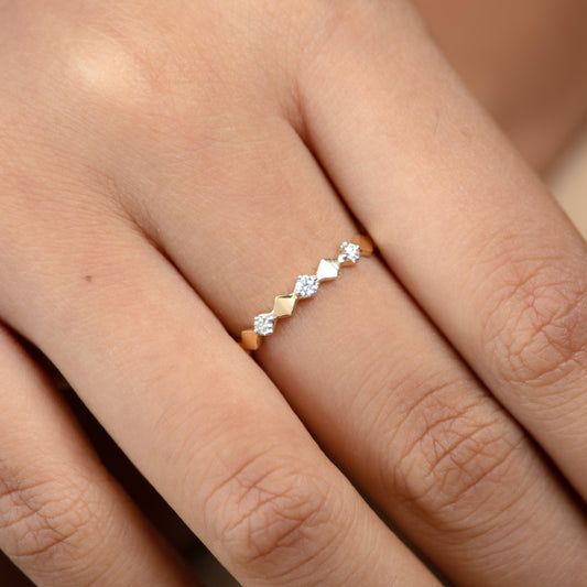 Caratly 18kt gold Geometric Diamond Ring with 0.09ct diamond zigzag rhombus pattern band under 30,000