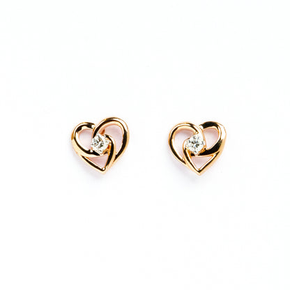 Caratly 18kt gold Heart Linked Earring with 0.07ct diamonds in an intertwined double heart stud design under Rs. 30,000