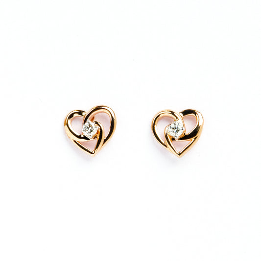 Caratly 18kt gold Heart Linked Earring with 0.07ct diamonds in an intertwined double heart stud design under Rs. 30,000