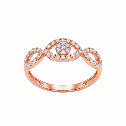 Rose gold infinity-style ring with a pave diamond evil eye motif. Luxe gifts for her under Rs. 50,000