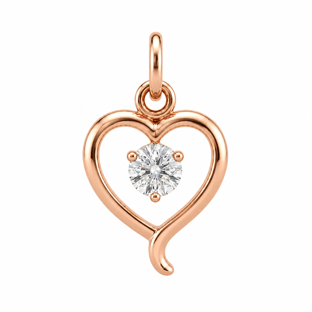 Rose gold open heart pendant set with a large sparkling centre diamond, priced under Rs. 25,000