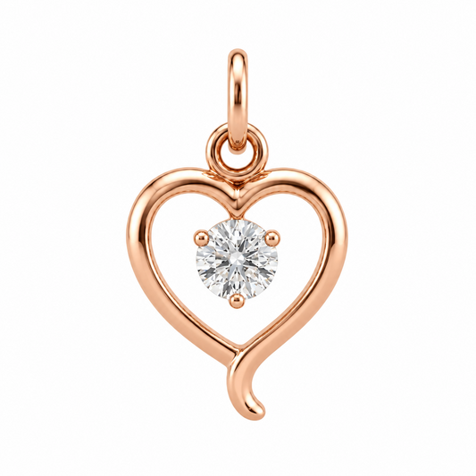 Rose gold open heart pendant set with a large sparkling centre diamond, priced under Rs. 25,000