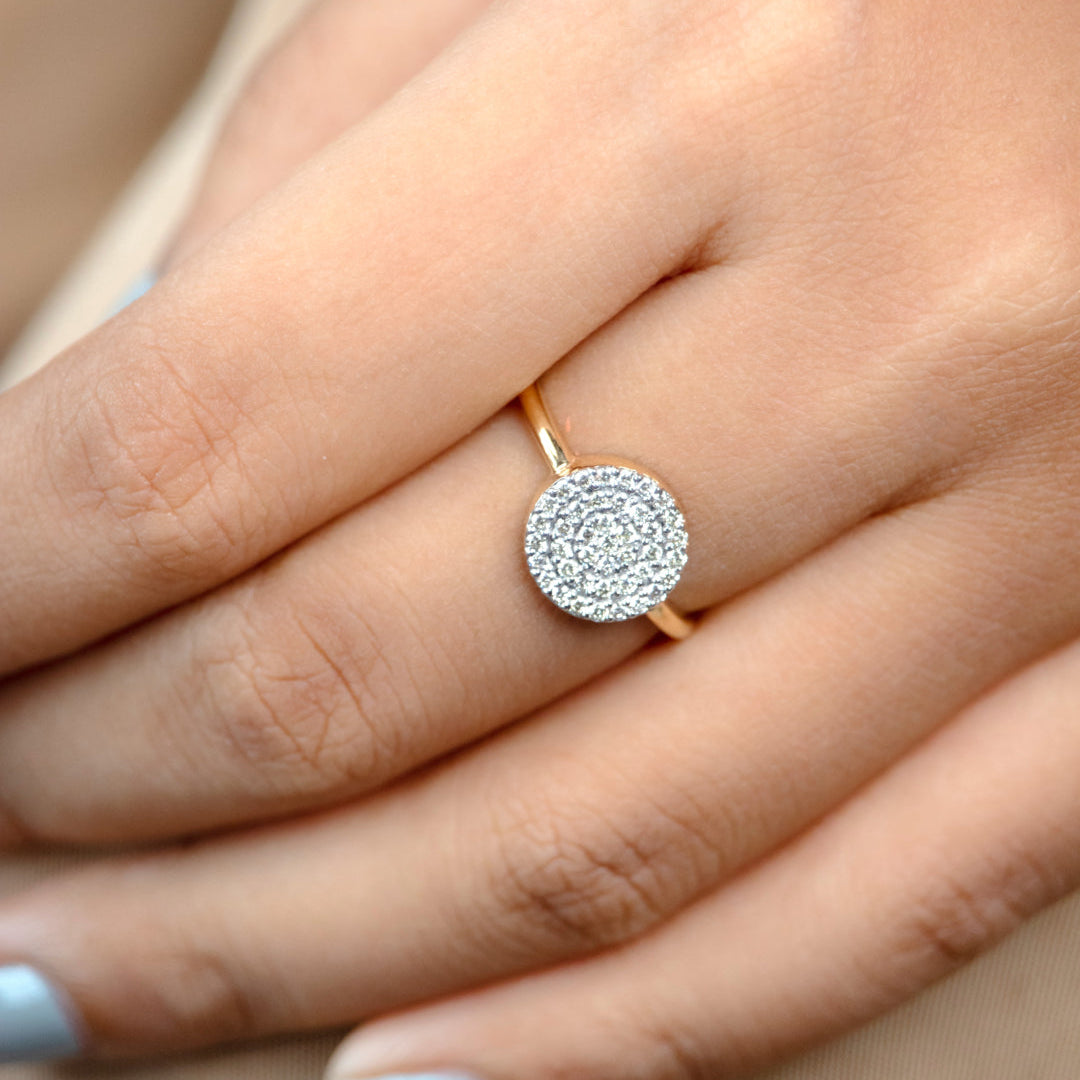 Caratly 18kt gold Stardust Cluster Ring with 0.24ct round pave diamond disc design statement ring under Rs. 60,000