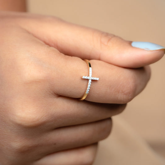 Caratly 18kt gold Cross Diamond Ring with pave diamond cross symbol design minimalist religious jewelry under Rs. 30,000