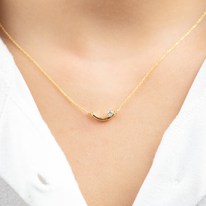 Caratly 18kt gold Smile Diamond Necklace curved bar pendant with 0.05ct diamond accent. Minimalist gift for her under Rs. 40,000 or daily wear