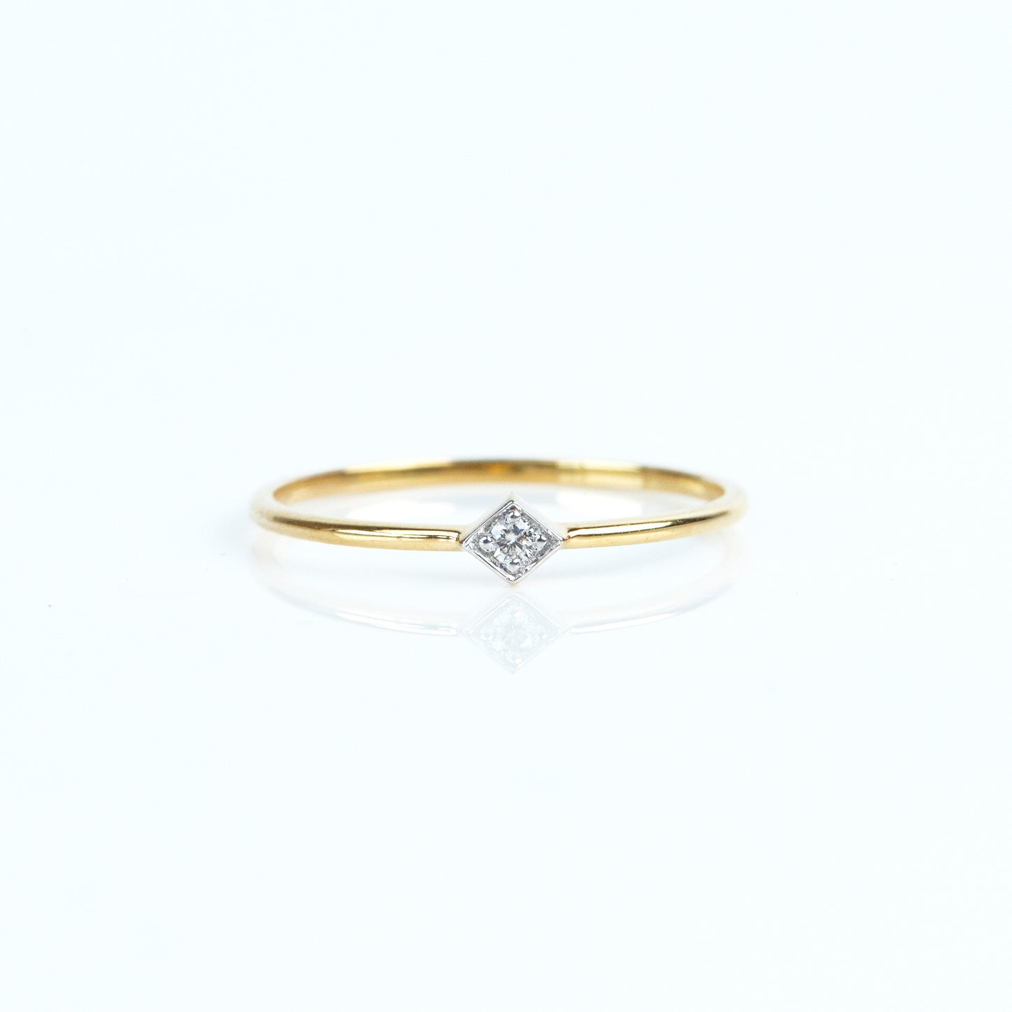 Caratly 18kt gold Diamond Basic Ring with 0.02ct solitaire diamond in a square bezel setting on a thin band, perfect minimal design for gifting under 15k