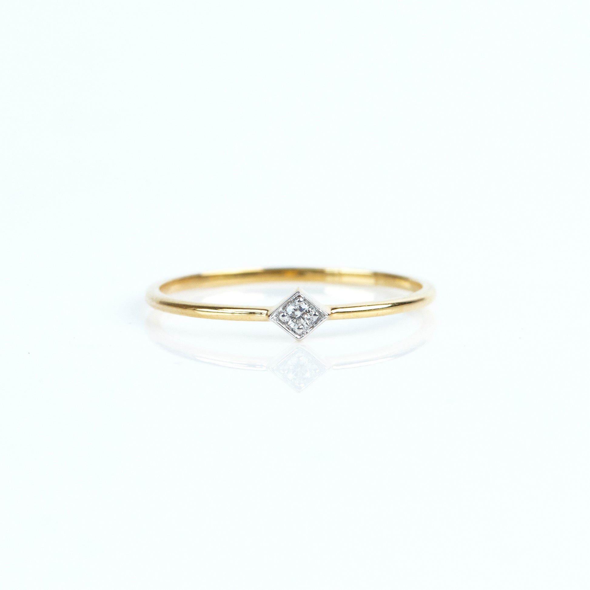 Caratly 18kt gold Diamond Basic Ring with 0.02ct solitaire diamond in a square bezel setting on a thin band, perfect minimal design for gifting under 15k