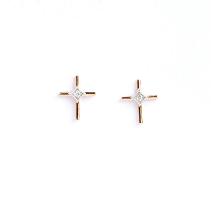 Caratly 18kt gold Cross Diamond Earring with 0.02ct diamond center X-shape stud design, minimalist gift for her under 20,000
