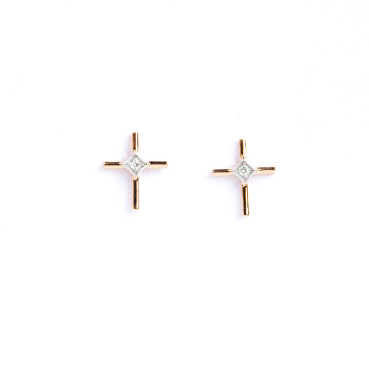 Caratly 18kt gold Cross Diamond Earring with 0.02ct diamond center X-shape stud design, minimalist gift for her under 20,000