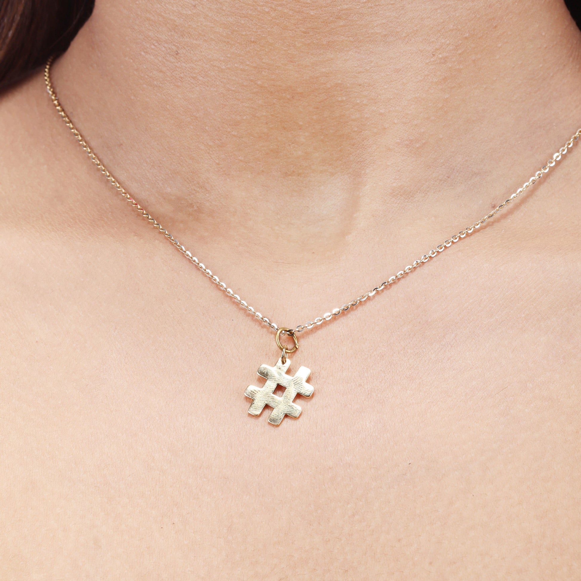 Caratly 18kt gold Hashtag Gold Pendant with solid gold hash symbol charm on a delicate chain under Rs. 15,000