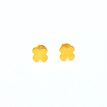 Caratly 18kt gold Simple Gold Earring with solid gold four-leaf clover stud design under Rs. 15,000
