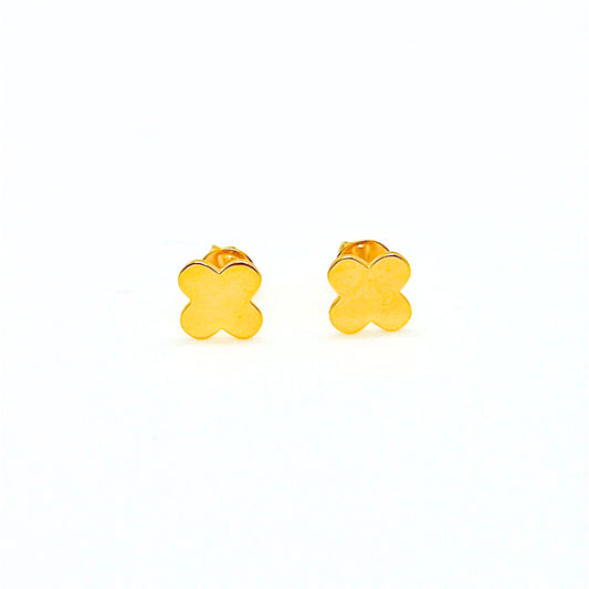 Caratly 18kt gold Simple Gold Earring with solid gold four-leaf clover stud design under Rs. 15,000